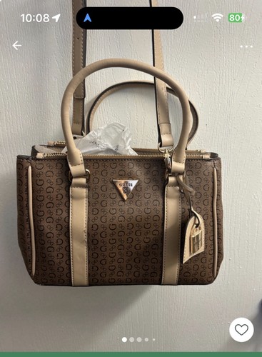 Guess brown beige logo satchel - guess,