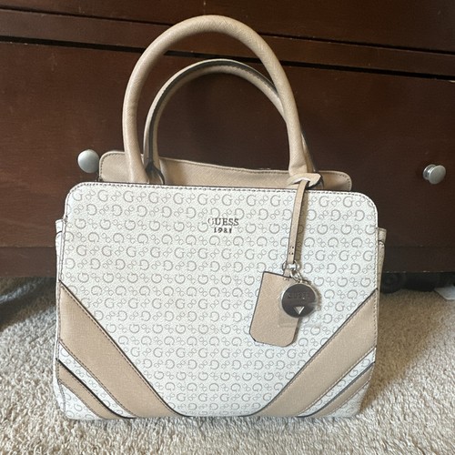 Guess beige tan logo satchel - beige/tan,