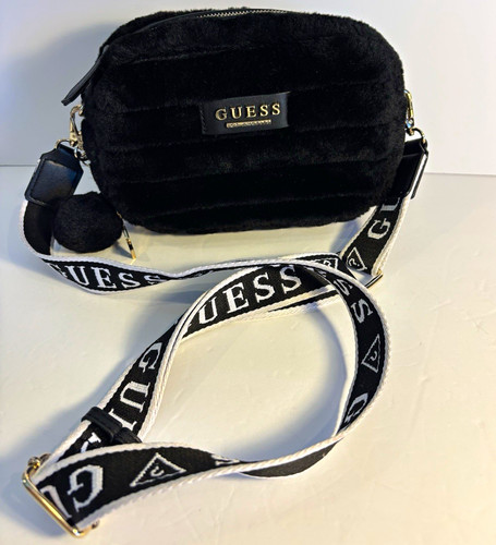 Guess black faux fur crossbody - black,